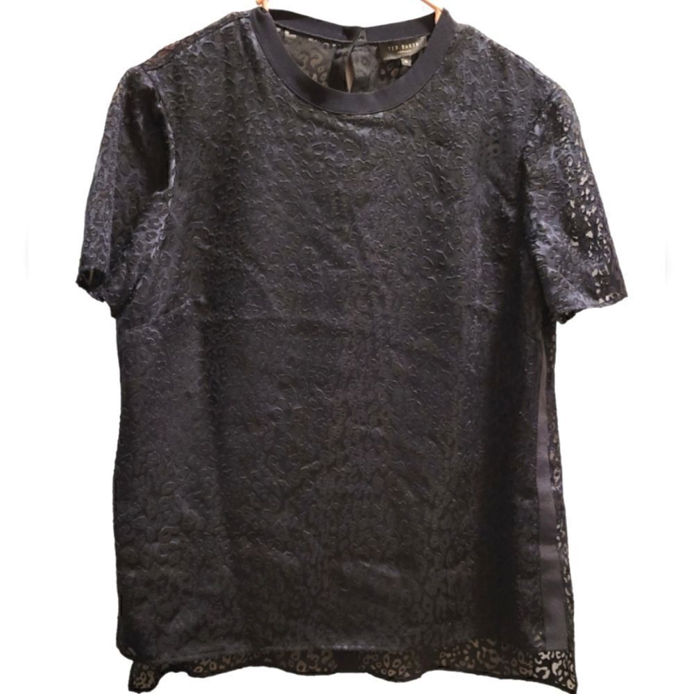 Ted Baker Navy Cheetah Animal Print Velvet Burnout Blouse Top 10US or 4